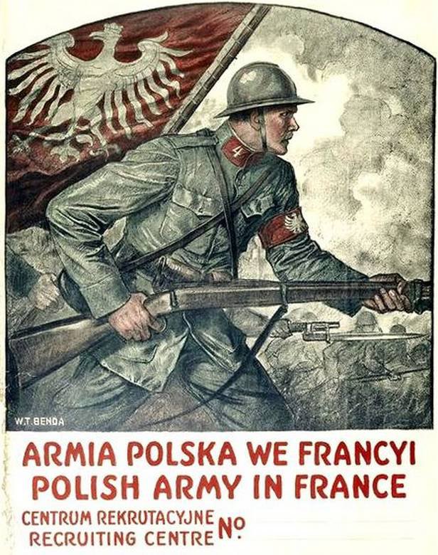 Plakat zachęcający do wstępowania do tworzonych we Francji, polskich oddziałów